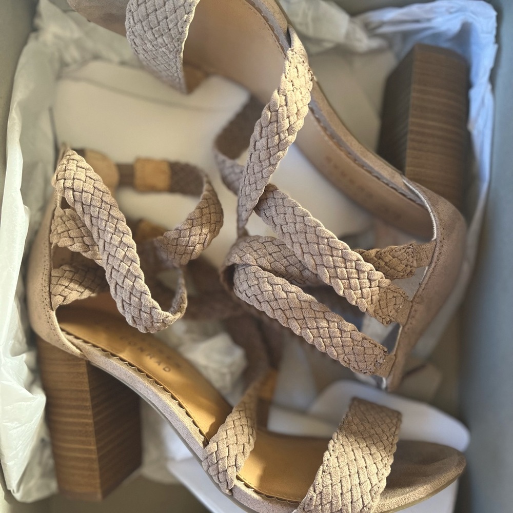 LC Lauren Conrad taupe aventurine sandal heels